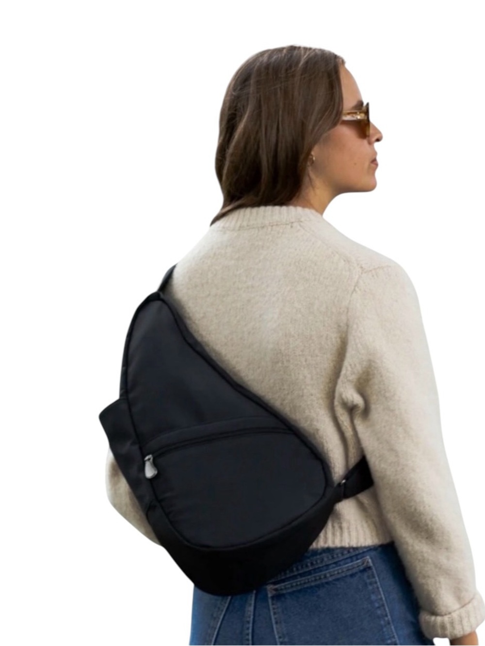 AmeriBag Small Healthy Back Black Nylon Slingpack Hiking Travel Bag